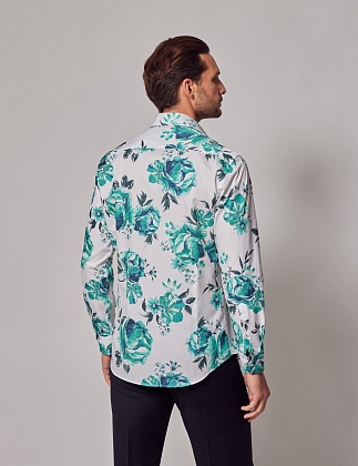 4Картинка Мужская рубашка Hawes & Curtis Piccadilly White & Green Floral Diamond Weave Shirt